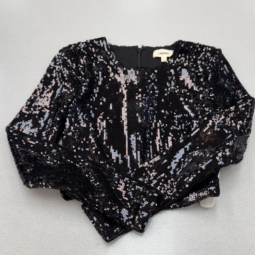 L'AGENCE Black Sequin Blouse
